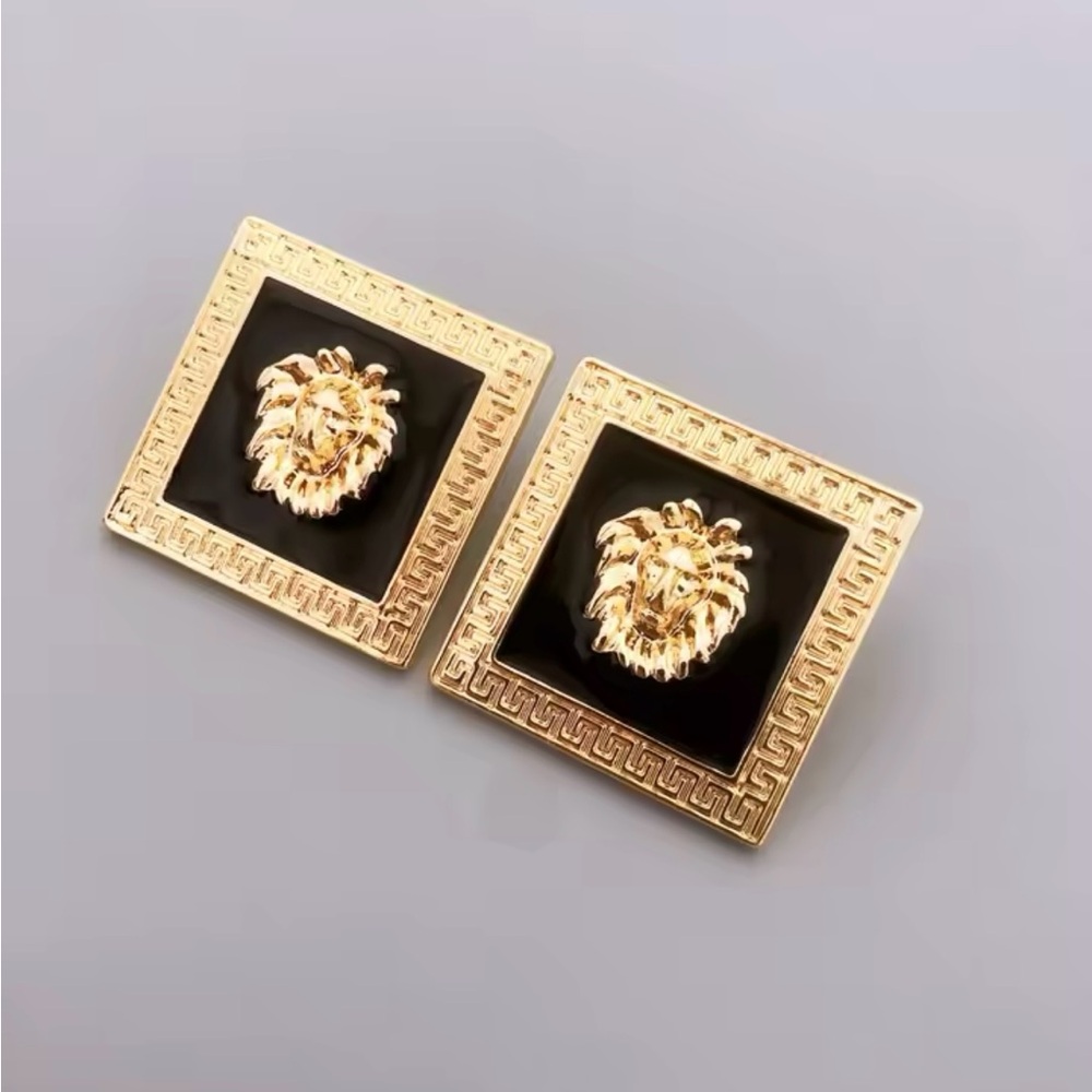 Gold and Black Lion Earrings
